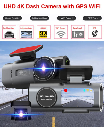 4K UHD Dash Cam - Night Vision Car Camera with Wi-Fi  GPS 24H Parking Mode - ZOOMNSTORE