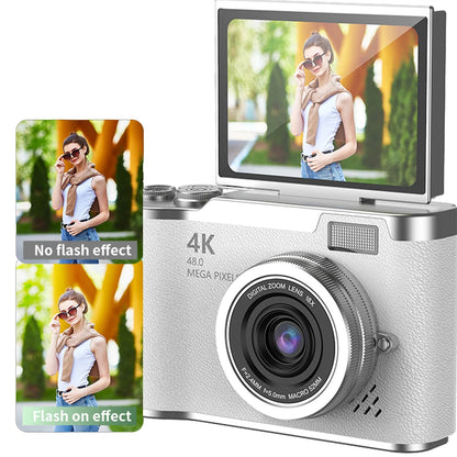 4K Digital Camera - 48MP Compact CCD Sensor Camera with 8X Zoom & 180° Flip Screen - ZOOMNSTORE