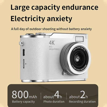 4K Digital Camera - 48MP Compact CCD Sensor Camera with 8X Zoom & 180° Flip Screen - ZOOMNSTORE