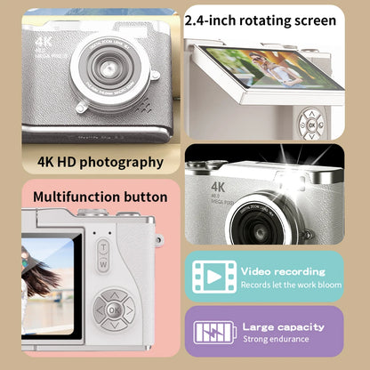 4K Digital Camera - 48MP Compact CCD Sensor Camera with 8X Zoom & 180° Flip Screen - ZOOMNSTORE