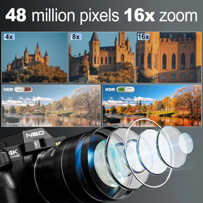4K Digital Camera - 48MP Travel Vlogging Camera | 16X Digital Zoom & Flip Screen - ZOOMNSTORE