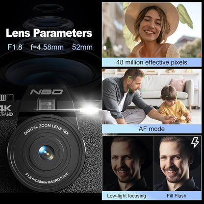4K Digital Camera - 48MP Travel Vlogging Camera | 16X Digital Zoom & Flip Screen - ZOOMNSTORE