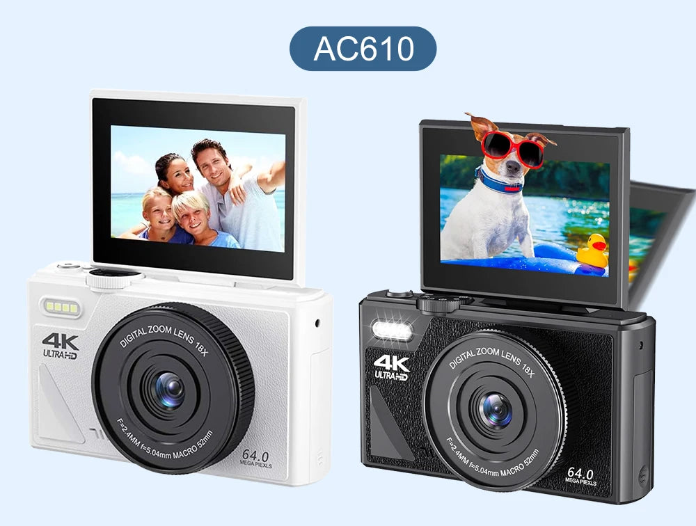 4K Digital Camera - 64MP Flip Screen Vlogging Camera with 18X Digital Zoom - ZOOMNSTORE