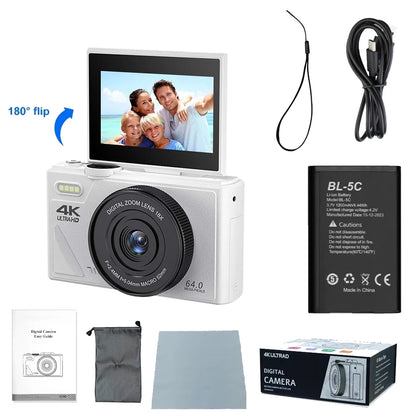 4K Digital Camera - 64MP Flip Screen Vlogging Camera with 18X Digital Zoom - ZOOMNSTORE