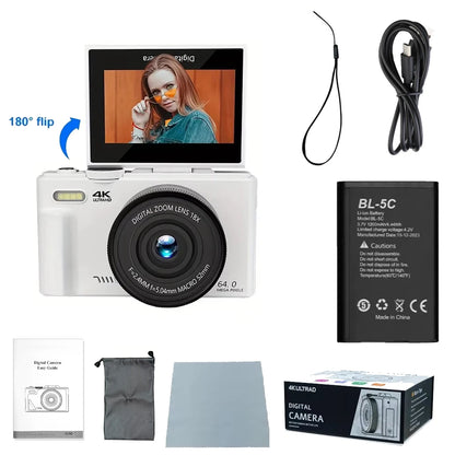 4K Digital Camera - 64MP Flip Screen Vlogging Camera with 18X Digital Zoom - ZOOMNSTORE