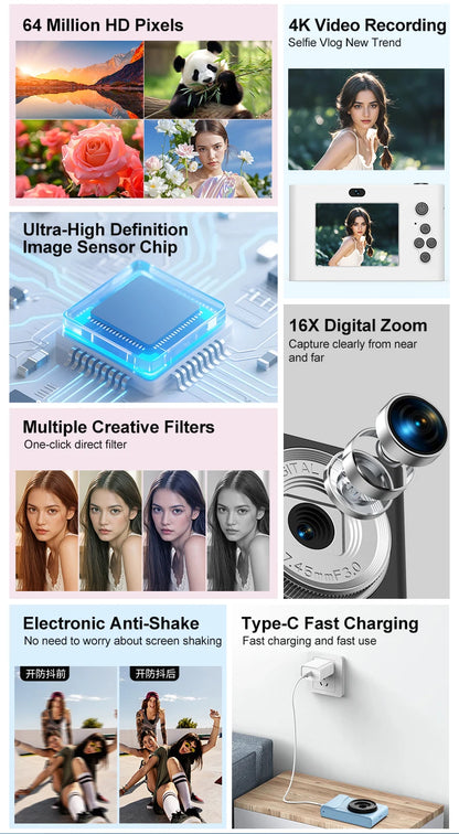 4K Digital Camera - Compact CCD Sensor Camera With 16X Zoom & Auto Focus - ZOOMNSTORE