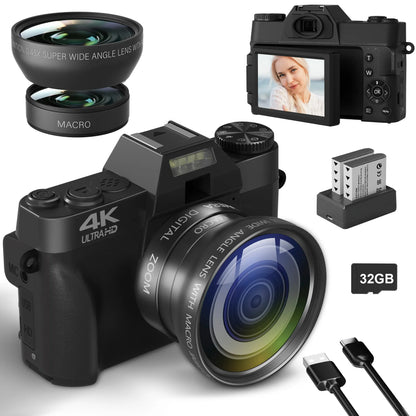 4K Digital Camera - Compact Photography Vlog Camera with Flip Screen & Wide Angle Lens - ZOOMNSTORE