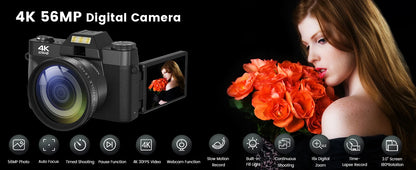 4K Digital Camera - Compact Photography Vlog Camera with Flip Screen & Wide Angle Lens - ZOOMNSTORE
