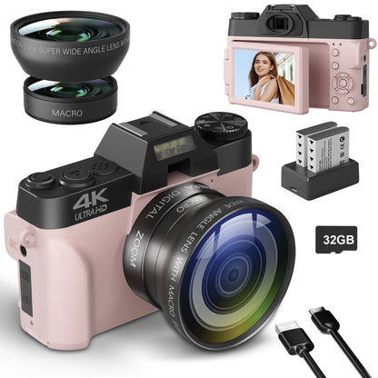 4K Digital Camera - Compact Photography Vlog Camera with Flip Screen & Wide Angle Lens - ZOOMNSTORE