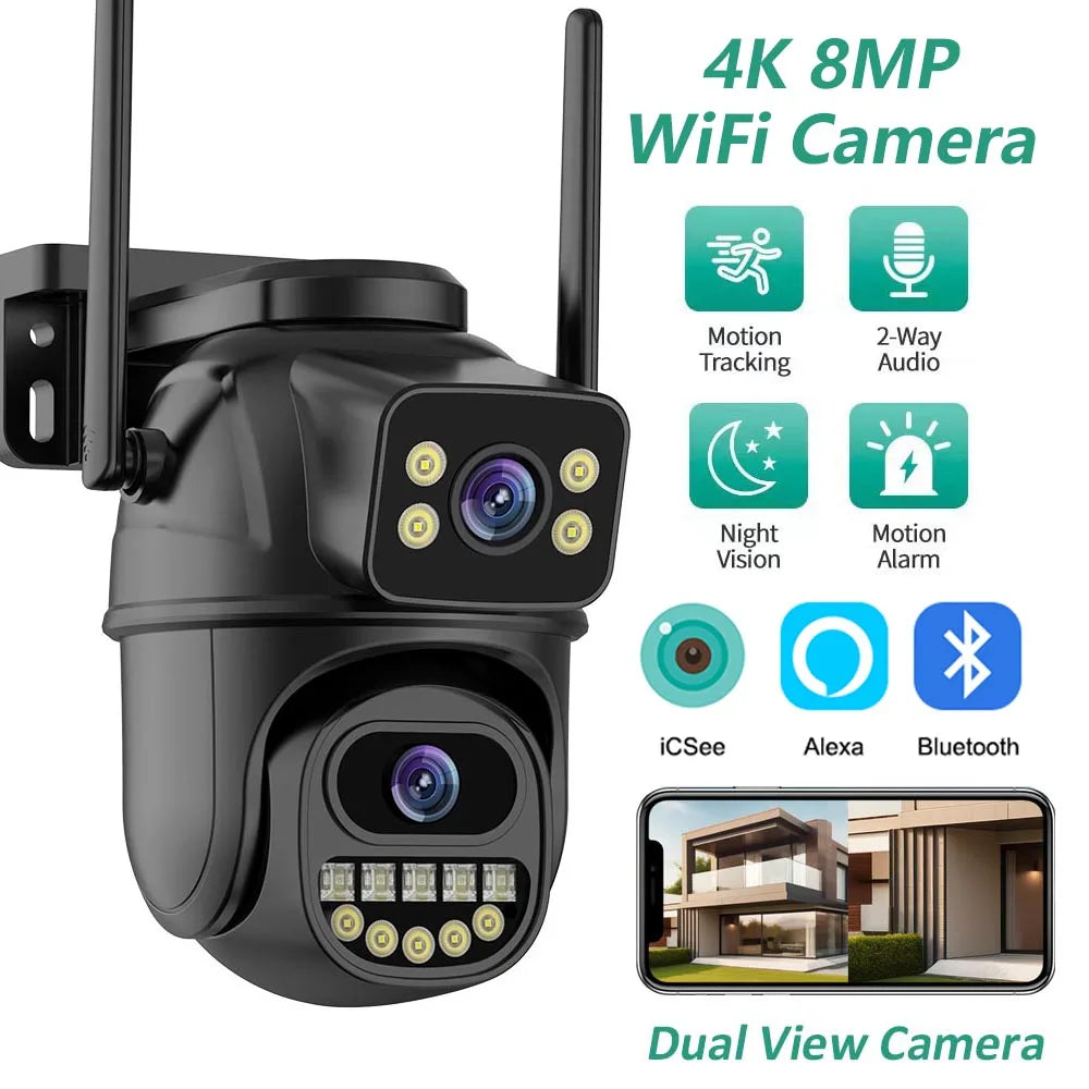 4K Dual Lens PTZ WiFi IP Camera - 8MP Outdoor CCTV with AI Auto Tracking  HD Audio Video Surveillance - ZOOMNSTORE