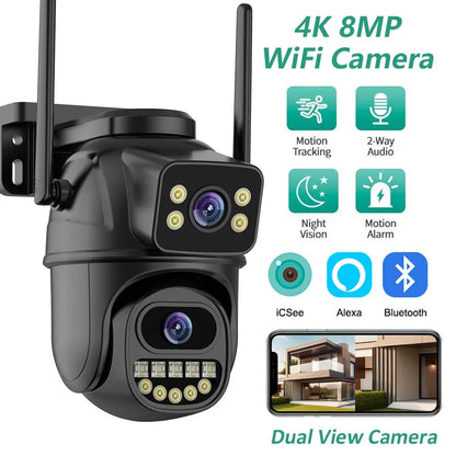 4K Dual Lens PTZ WiFi IP Camera - 8MP Outdoor CCTV with AI Auto Tracking  HD Audio Video Surveillance - ZOOMNSTORE
