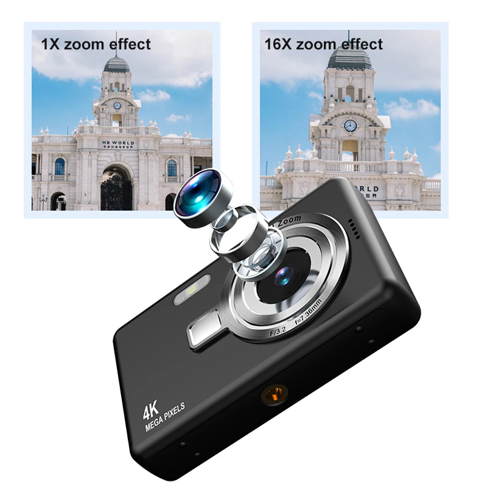 4K HD Digital Camera - Portable Vlogging Camcorder with 16X Zoom & 2.4 Inch IPS Screen - ZOOMNSTORE