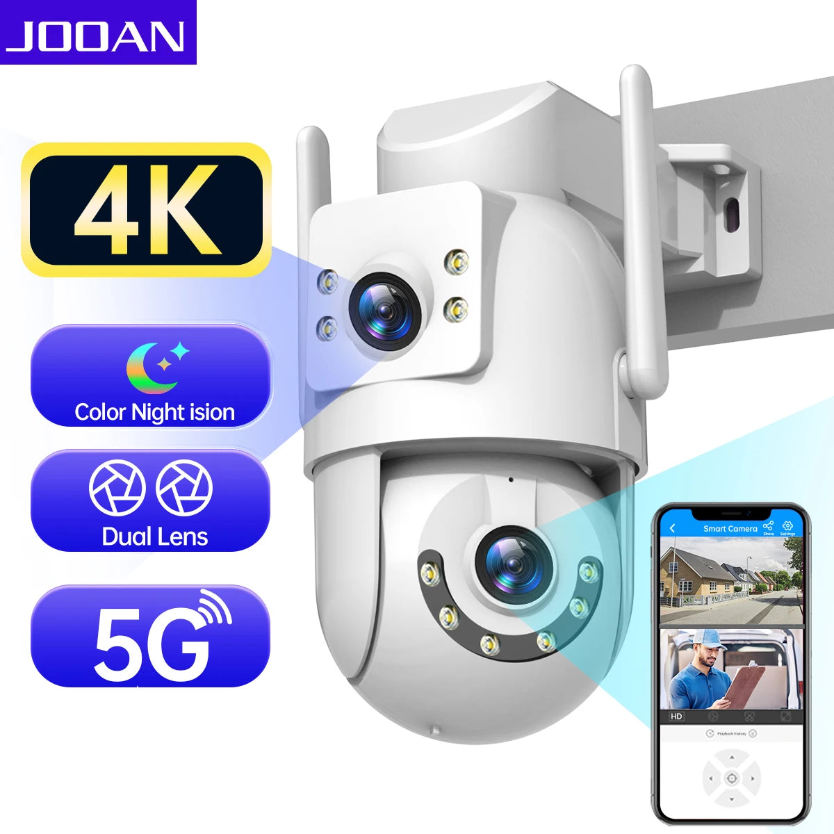 Jooan 4K HD PTZ Security Camera - 5G Wifi Dual Lens AI Tracking 5X Zoom - ZOOMNSTORE