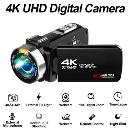 4K Portable Digital Camera - 2-in-1 Photo  Video Recorder with 18X Zoom and 3 Rotatable Screen - ZOOMNSTORE