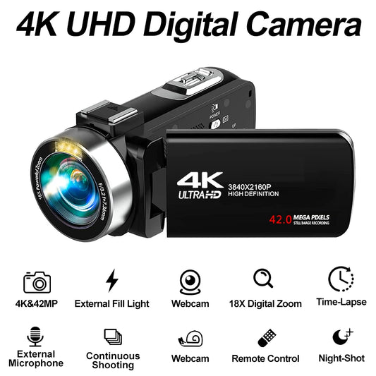 4K Portable Digital Camera - 2-in-1 Photo  Video Recorder with 18X Zoom and 3 Rotatable Screen - ZOOMNSTORE