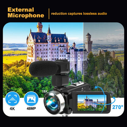 4K Portable Digital Camera - 2-in-1 Photo  Video Recorder with 18X Zoom and 3 Rotatable Screen - ZOOMNSTORE