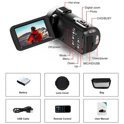 4K Portable Digital Camera - 2-in-1 Photo  Video Recorder with 18X Zoom and 3 Rotatable Screen - ZOOMNSTORE