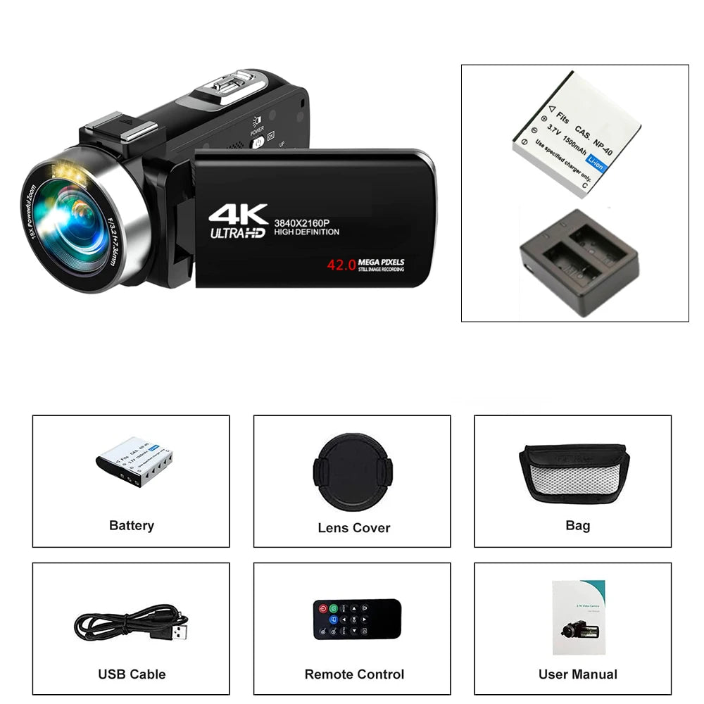 4K Portable Digital Camera - 2-in-1 Photo  Video Recorder with 18X Zoom and 3 Rotatable Screen - ZOOMNSTORE