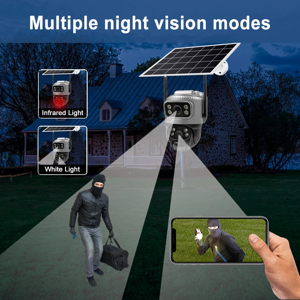 4K Solar Security Camera - 8MP Dual Lens 4G WiFi PIR Detection Night Vision Waterproof - ZOOMNSTORE