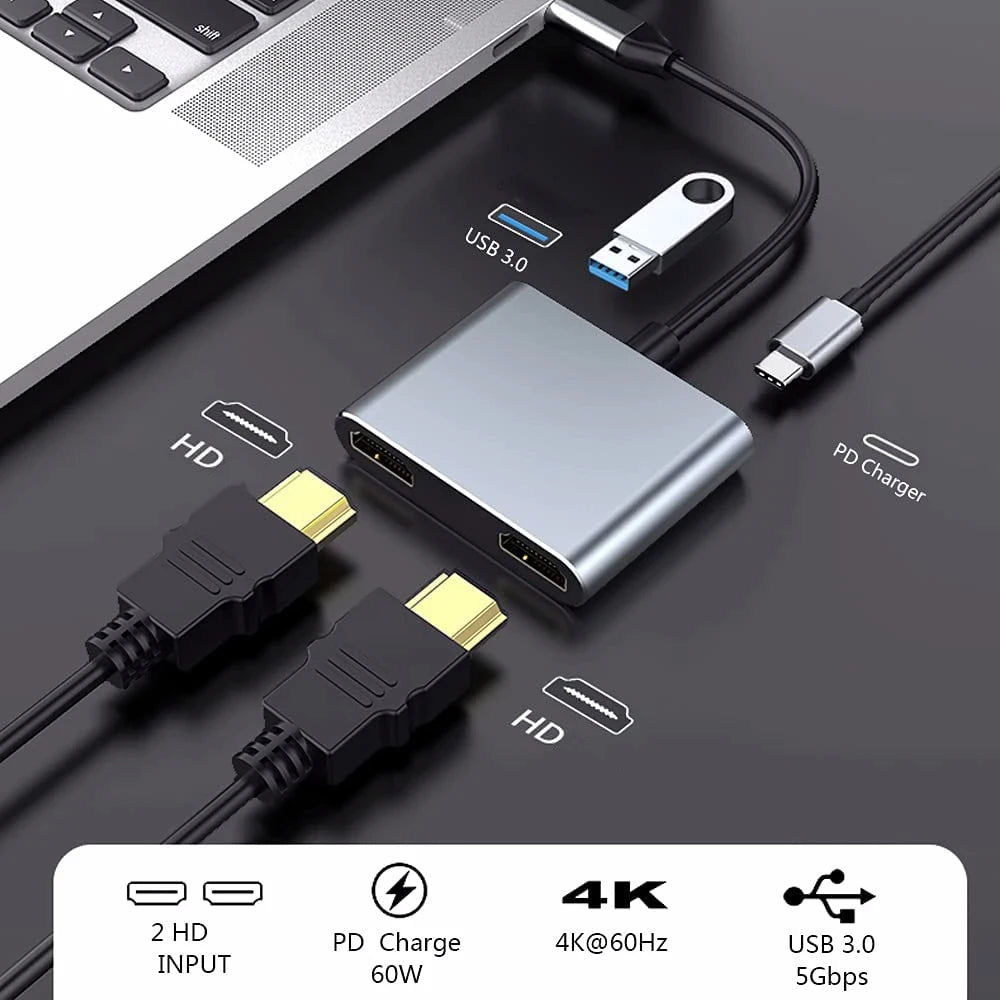 4K USB C Hub – Dual HDMI Adapter | USB 3.0 Data Transfer | Fast Charging Dock - ZOOMNSTORE