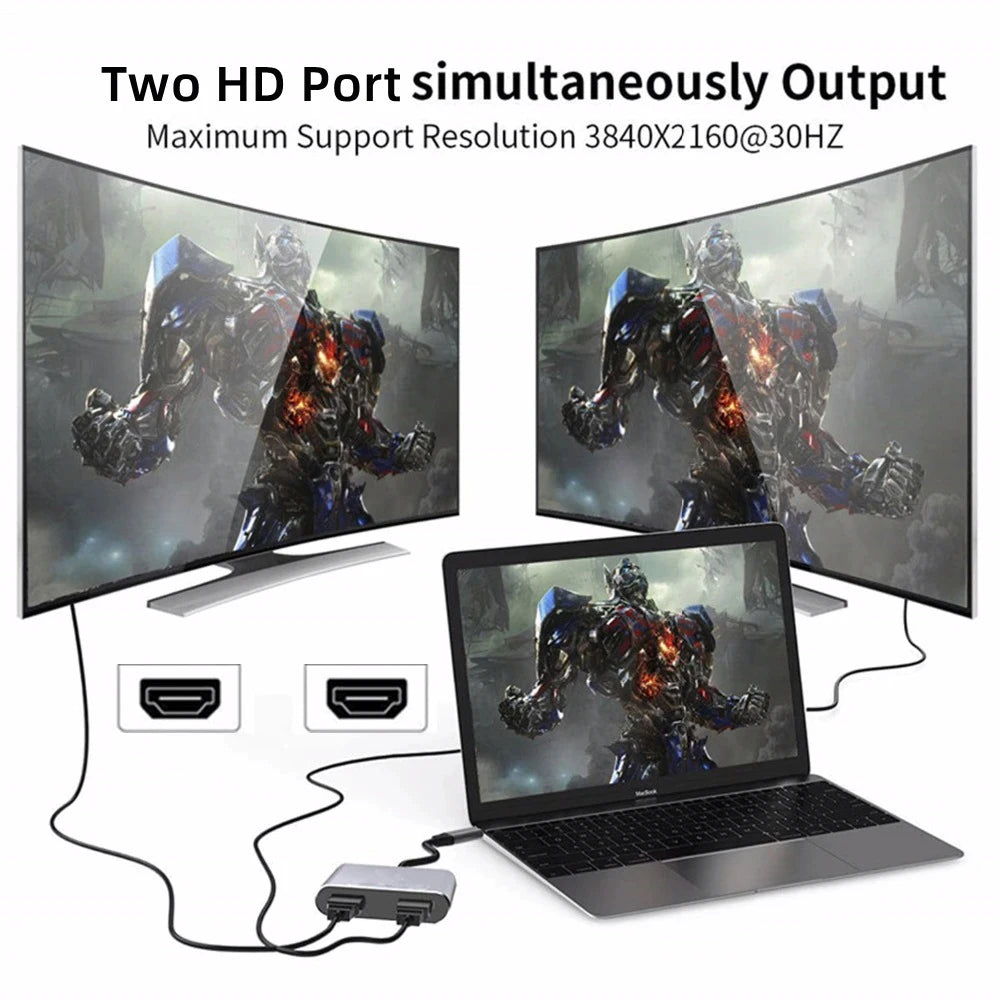 4K USB C Hub – Dual HDMI Adapter | USB 3.0 Data Transfer | Fast Charging Dock - ZOOMNSTORE