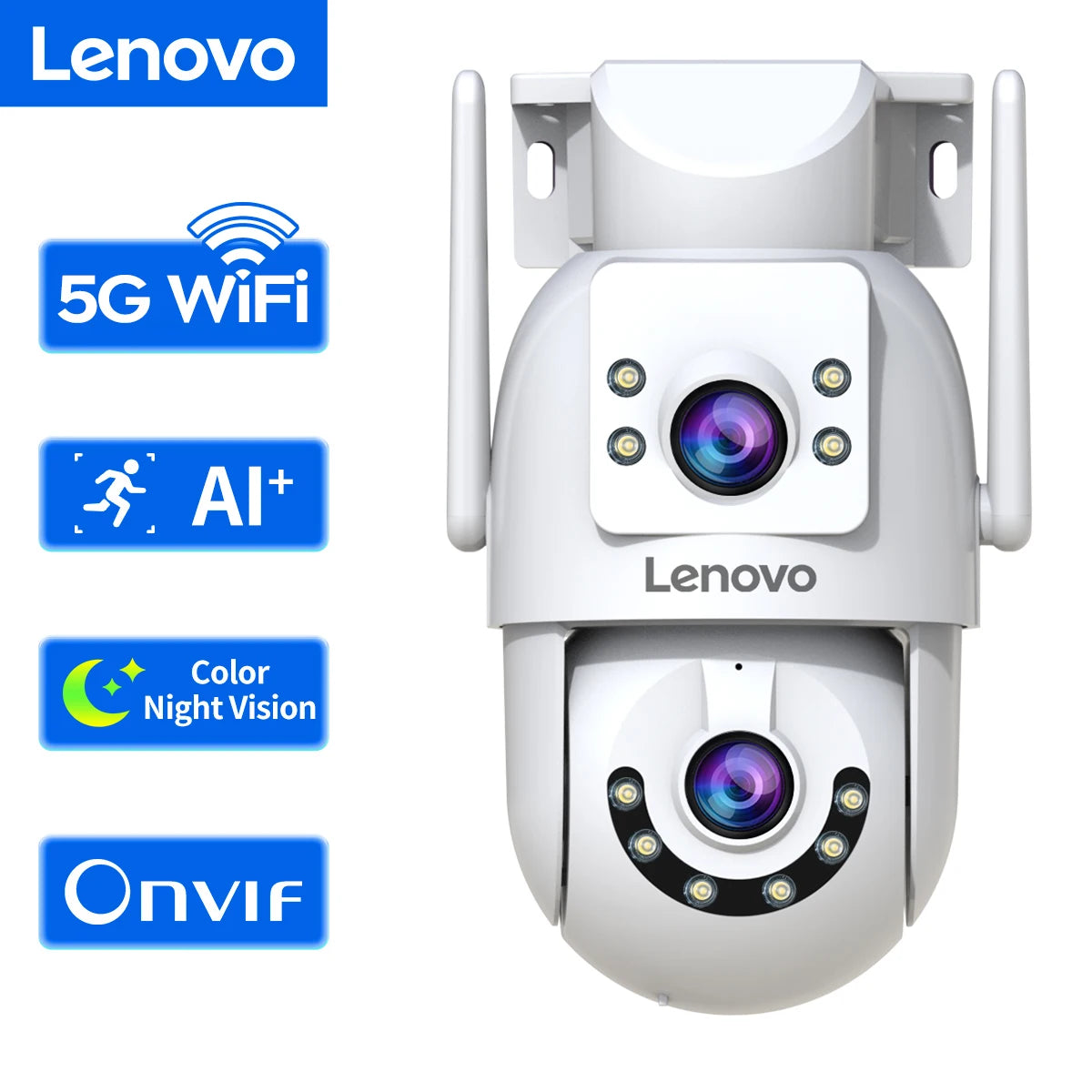 Lenovo 4K Outdoor PTZ Surveillance Camera - 5G WiFi Dual Lens Auto Tracking ONVIF Security - ZOOMNSTORE