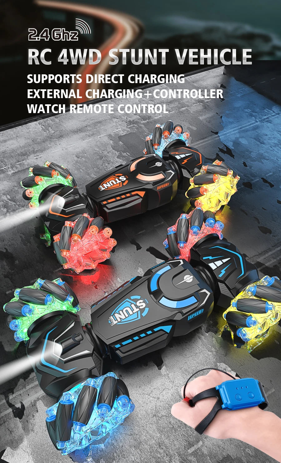 4WD RC Stunt Car - Wireless Remote Control Drift Toy with Sound and Light for Kids - ZOOMNSTORE