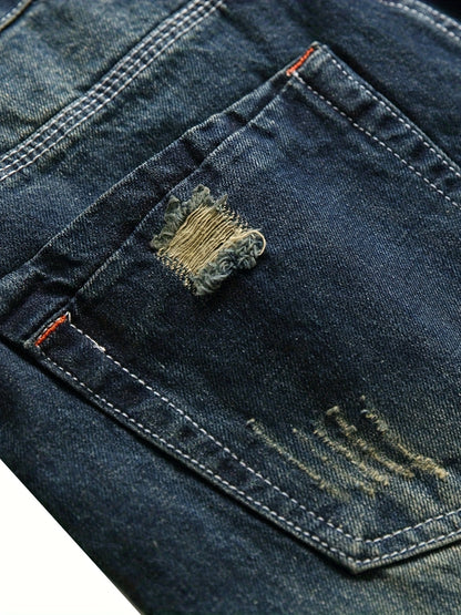 Mens Slim Fit Distressed Denim Jeans - Black with Rips All-Season Cotton Blend - ZOOMNSTORE