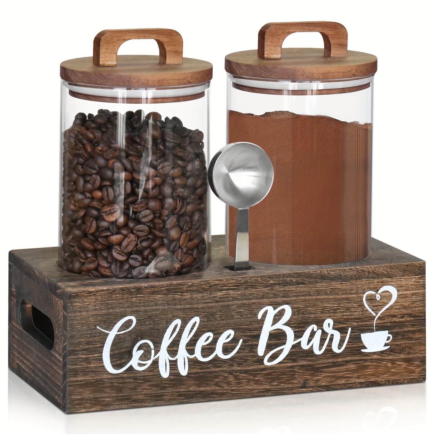 Airtight Glass Storage Jars with Bamboo Lids and Spoon - Coffee Sugar Tea Canisters - ZOOMNSTORE