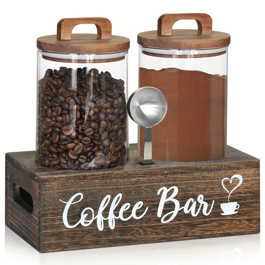 Airtight Glass Storage Jars with Bamboo Lids and Spoon - Coffee Sugar Tea Canisters - ZOOMNSTORE