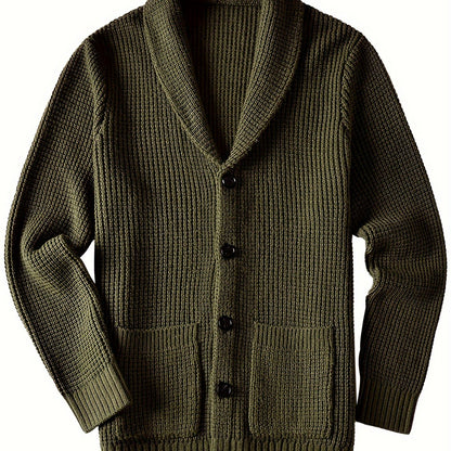 Men's warm cardigan jacket with green fruit collar long sleeved sweater - ZOOMNSTORE