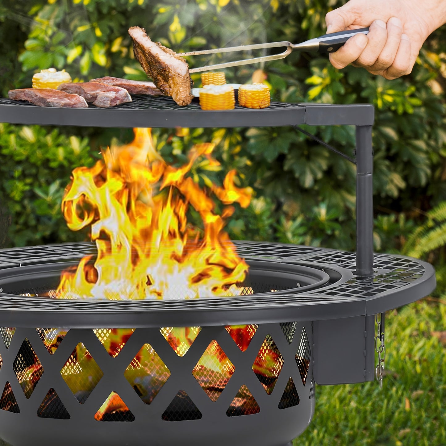 Bali Outdoors Round Wood Burning Fire Pit - Sturdy Steel BBQ Pit for Backyard Parties - ZOOMNSTORE