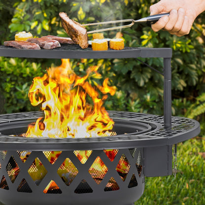Bali Outdoors Round Wood Burning Fire Pit - Sturdy Steel BBQ Pit for Backyard Parties - ZOOMNSTORE