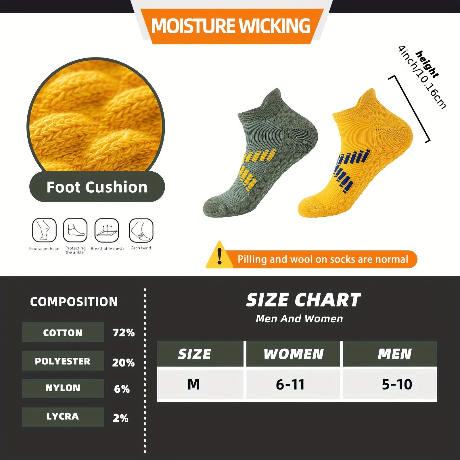 Unisex Athletic Ankle Socks - 6 Pairs Non-Slip Shock Absorbing Breathable Sports Socks for Men  Women - ZOOMNSTORE