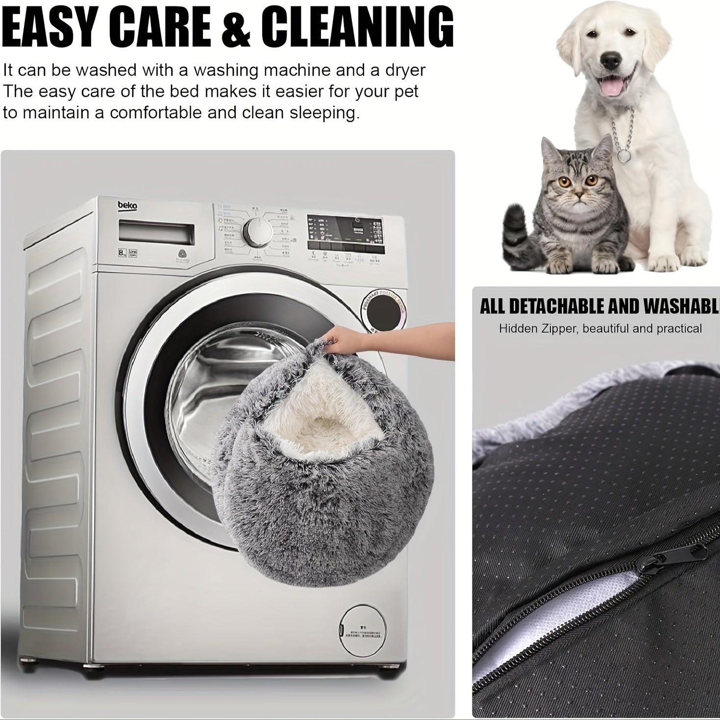 Plush Calming Pet Bed - Washable Non-Slip for Small to Medium Dogs  Cats - ZOOMNSTORE