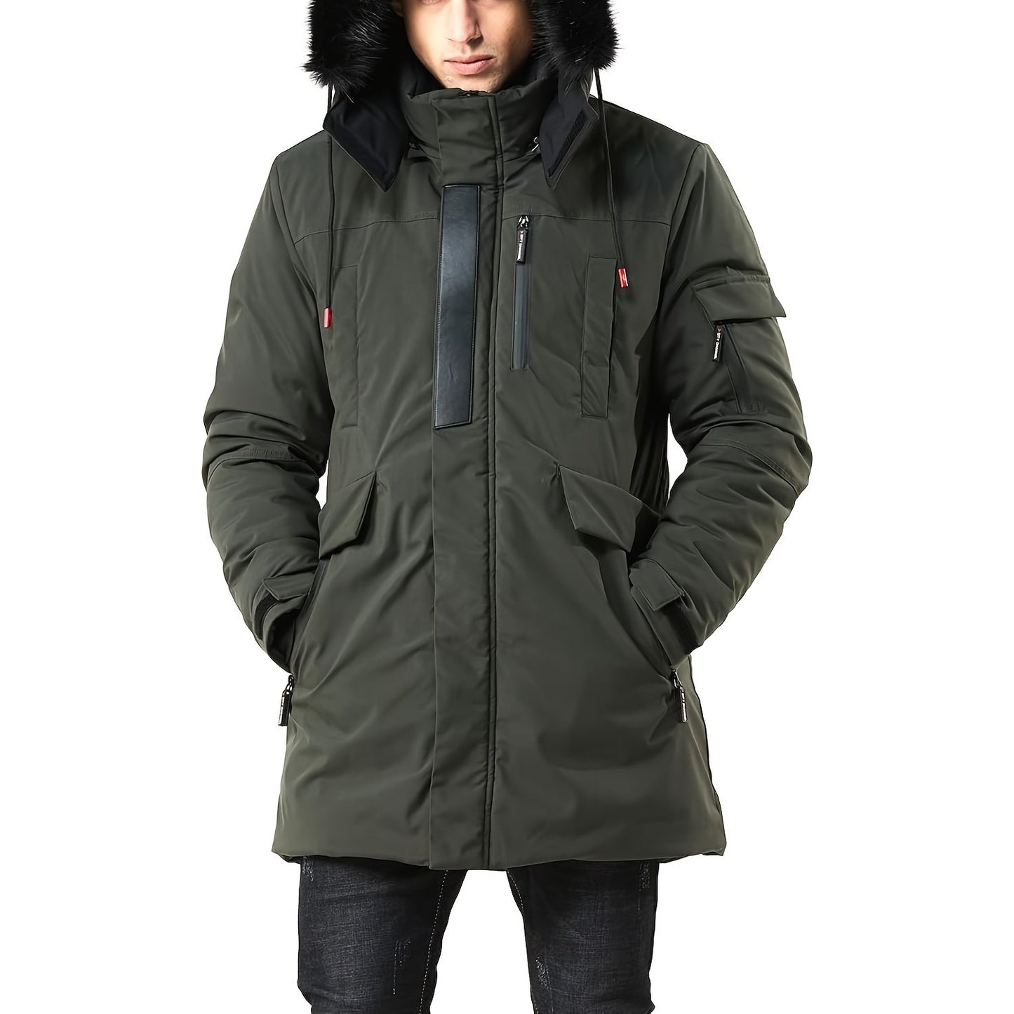 Mens Waterproof Parka Jacket - Warm Puffer Coat with Removable Faux Fur Hood - ZOOMNSTORE
