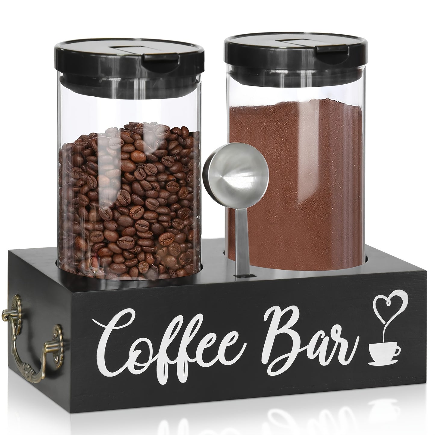 Airtight Glass Storage Jars with Bamboo Lids and Spoon - Coffee Sugar Tea Canisters - ZOOMNSTORE