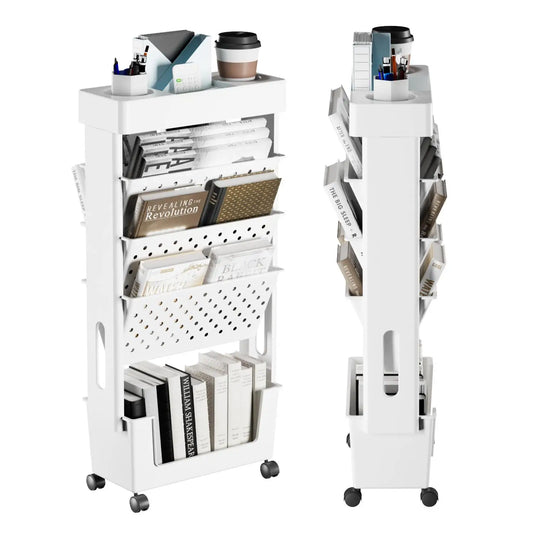 5-Tier Rolling Magazine and Book Storage Rack - Mobile Bookshelf for Classroom and Office - ZOOMNSTORE
