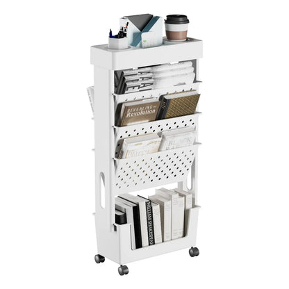 5-Tier Rolling Magazine and Book Storage Rack - Mobile Bookshelf for Classroom and Office - ZOOMNSTORE