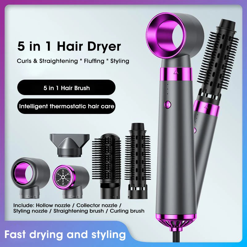 Electric Hair Dryer 5 in 1 Multifunctional Hair Straightener Negative Ion Hair Care Curler Blow Dryer Styling Set Strong Wind - ZOOMNSTORE