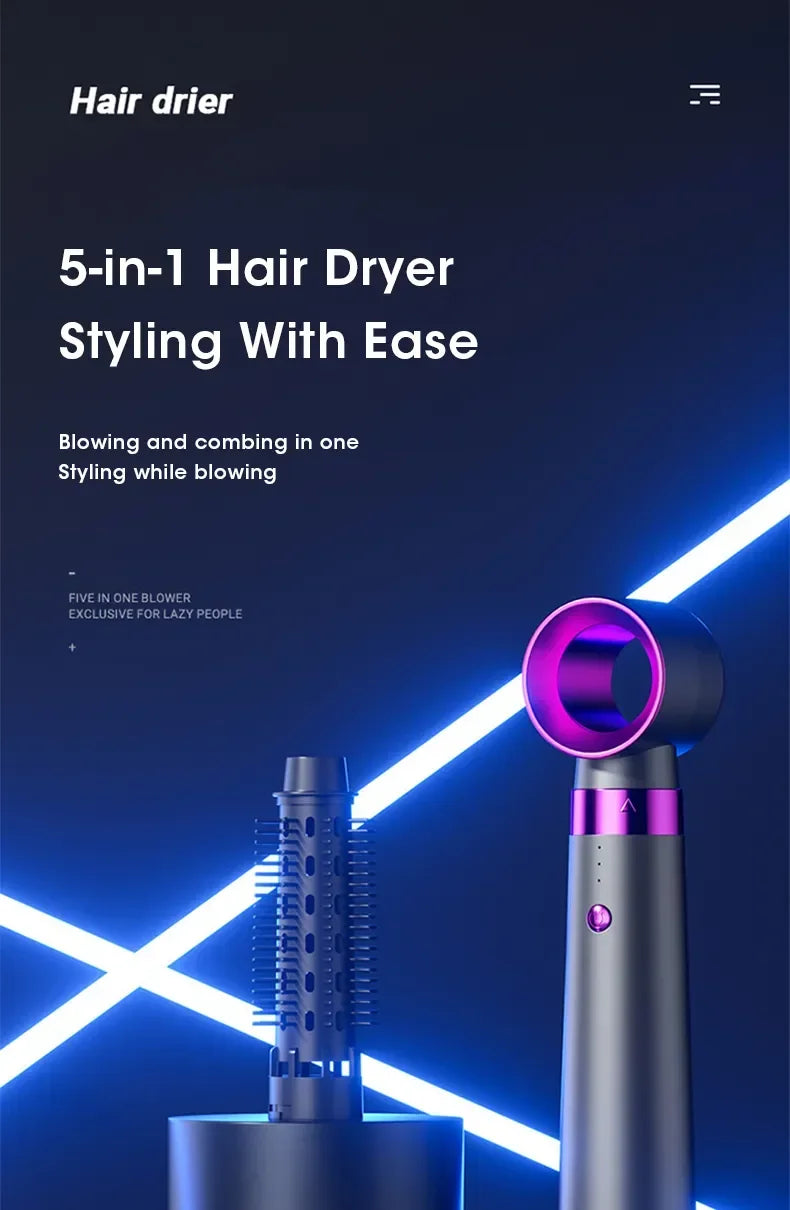 Electric Hair Dryer 5 in 1 Multifunctional Hair Straightener Negative Ion Hair Care Curler Blow Dryer Styling Set Strong Wind - ZOOMNSTORE