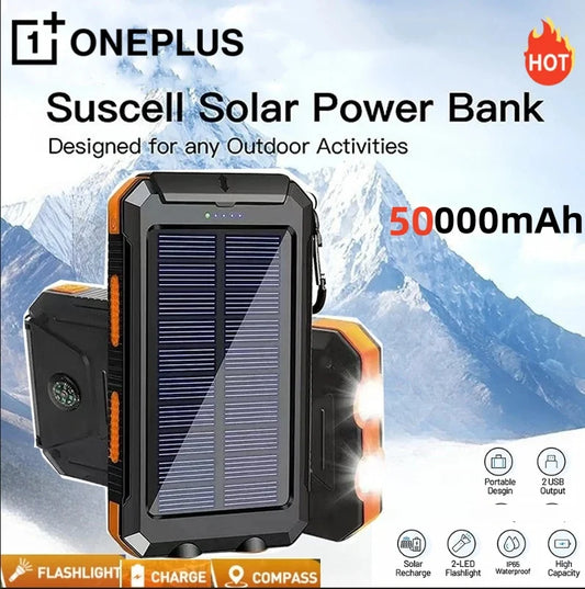 ONEPLUS 50000mAh Solar Power Bank Portable Charging Poverbank External Battery Charger Strong Light LDE Light for iphone Samsung - ZOOMNSTORE