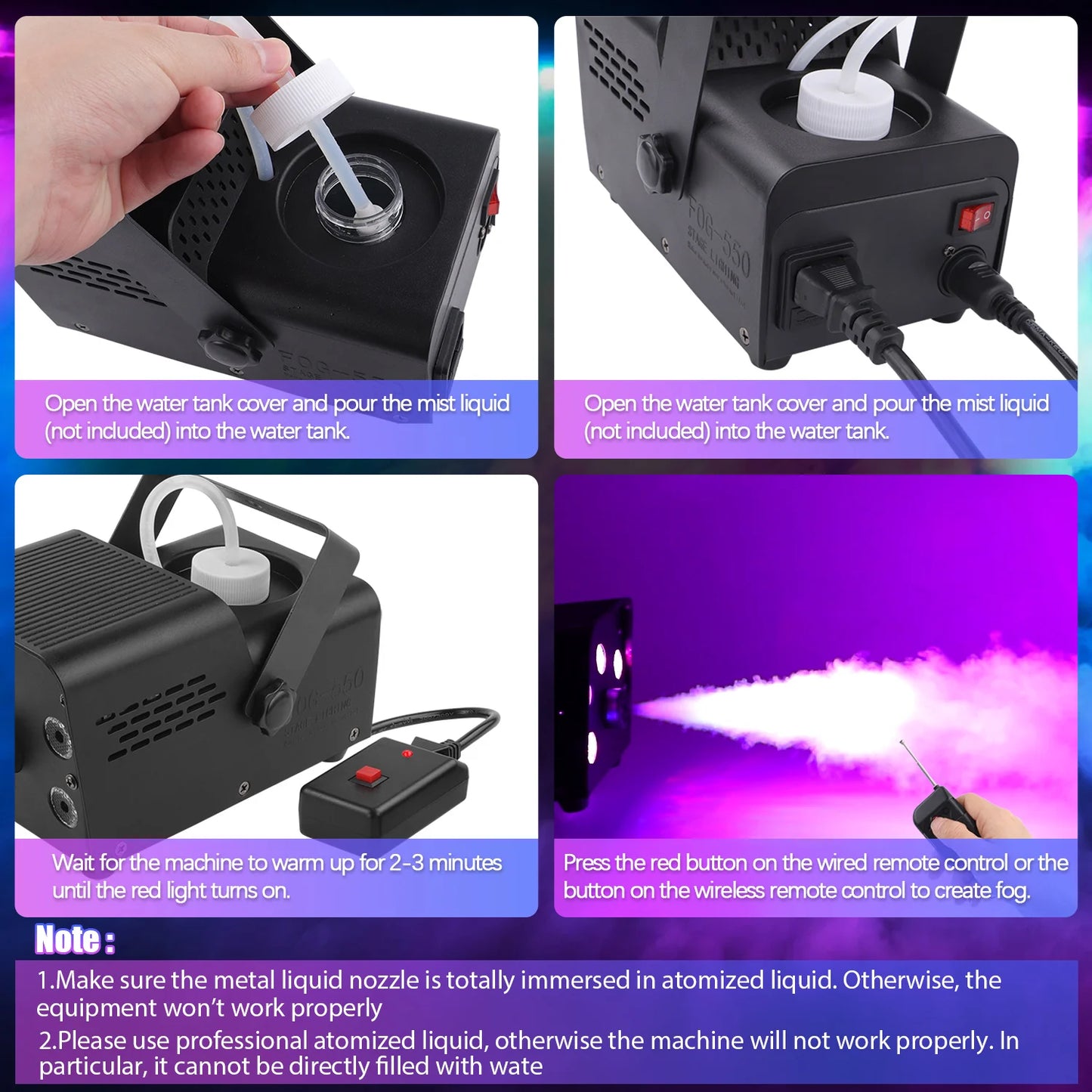 500W Fog Machine - Portable RGB LED Stage Fogger with Wireless Remote Control - ZOOMNSTORE