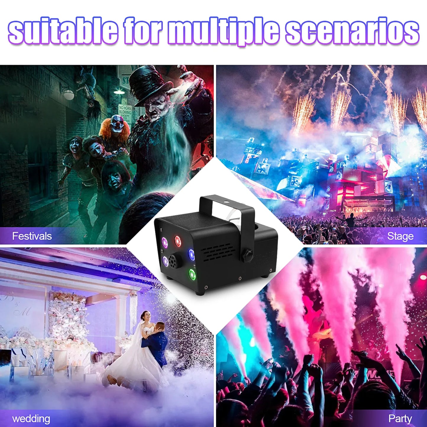 500W Fog Machine - Portable RGB LED Stage Fogger with Wireless Remote Control - ZOOMNSTORE