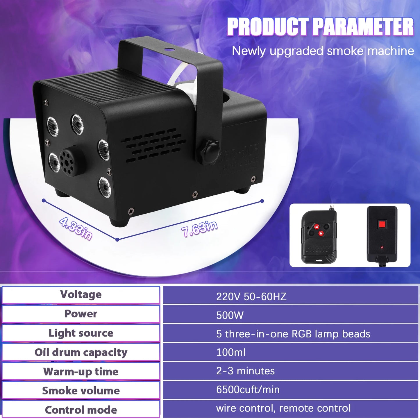 500W Fog Machine - Portable RGB LED Stage Fogger with Wireless Remote Control - ZOOMNSTORE