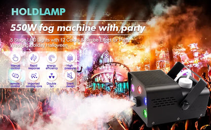 500W Fog Machine - Portable RGB LED Stage Fogger with Wireless Remote Control - ZOOMNSTORE