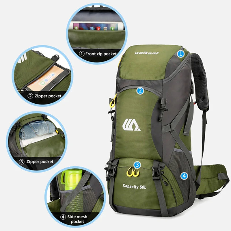 50L Waterproof Hiking Backpack - Large Travel Rucksack for Camping  Climbing - ZOOMNSTORE