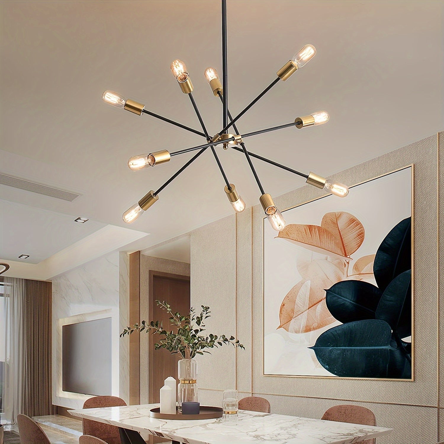 Modern Black 10-Light Sputnik Chandelier - Stylish Fixture for Kitchen  Dining Room - ZOOMNSTORE