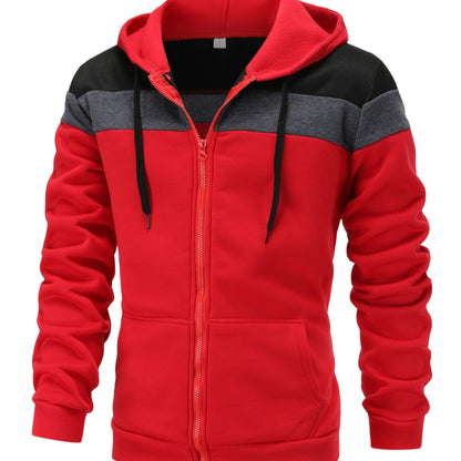 Mens Casual Zip-Up Hoodie - Solid Color Long Sleeve Pullover Stretch Polyester AutumnWinter Fashion - ZOOMNSTORE