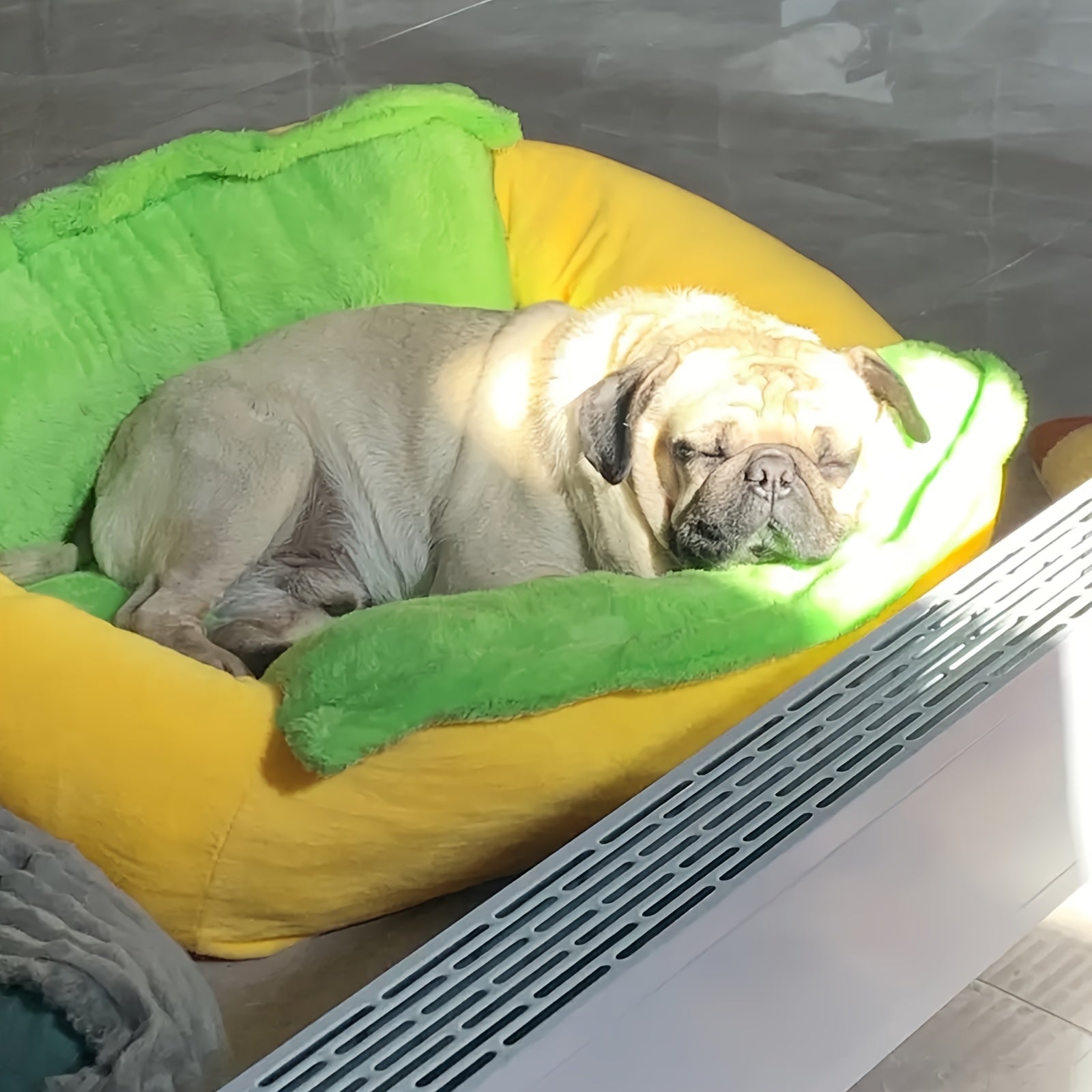 Soft Plush Hot Dog Pet Bed - Removable Cushion for Small to Medium Pets Easy to Clean Vibrant Yellow Green - ZOOMNSTORE